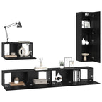 Set mobile TV con cassetto 4 pcs Rovere Nero Legno multistrato