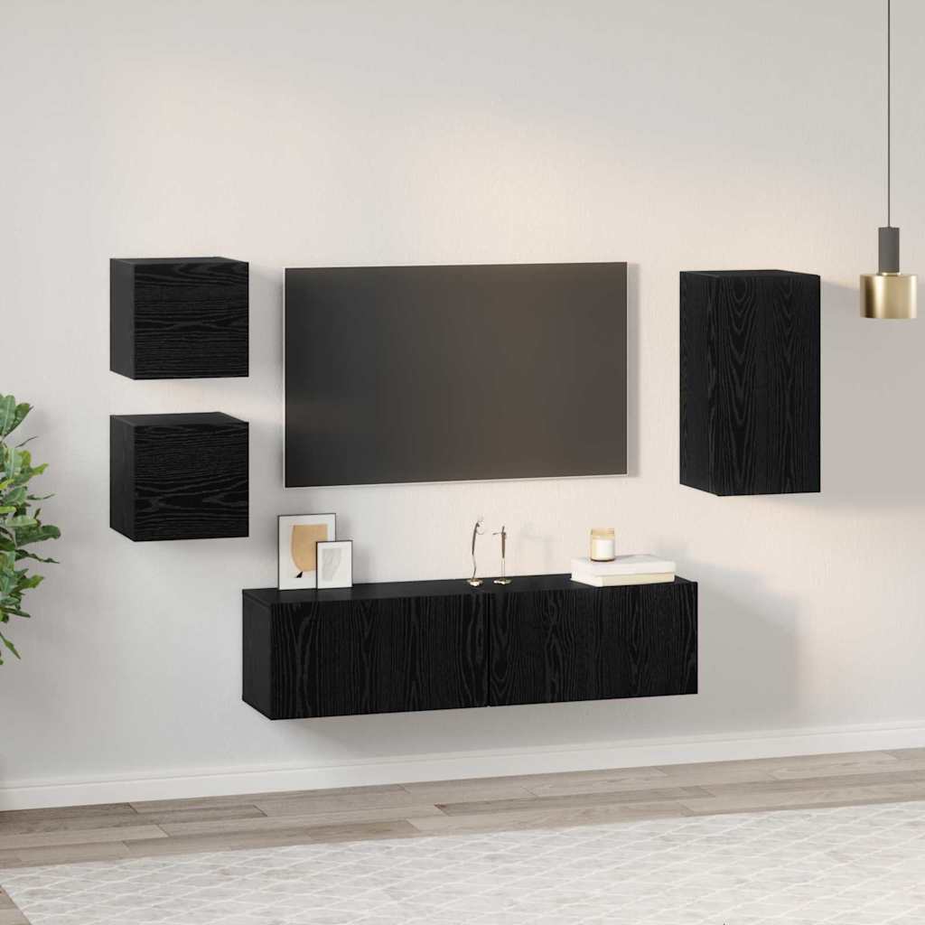 Set mobile TV 5 pcs Rovere Nero Legno multistrato