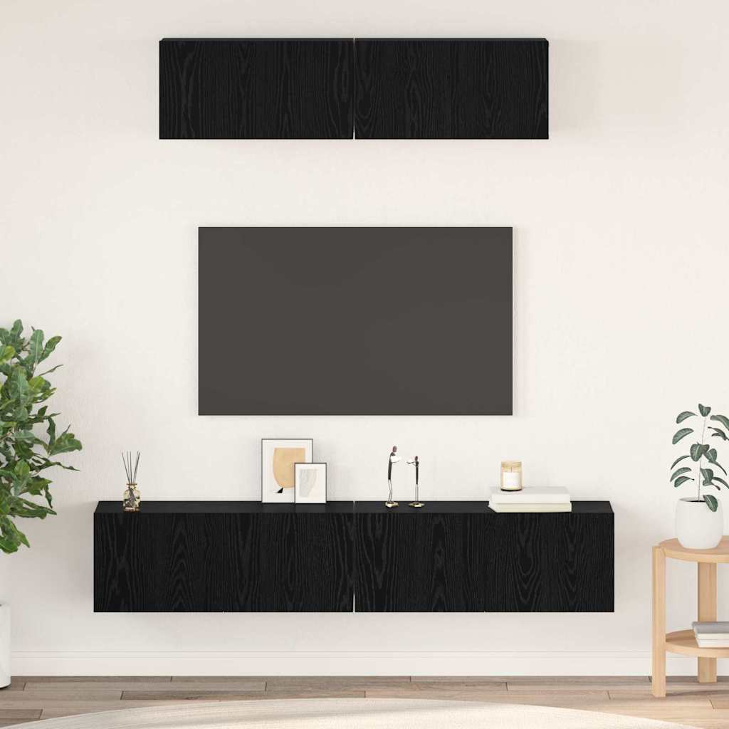Set mobile TV 4 pcs Rovere Nero Legno multistrato