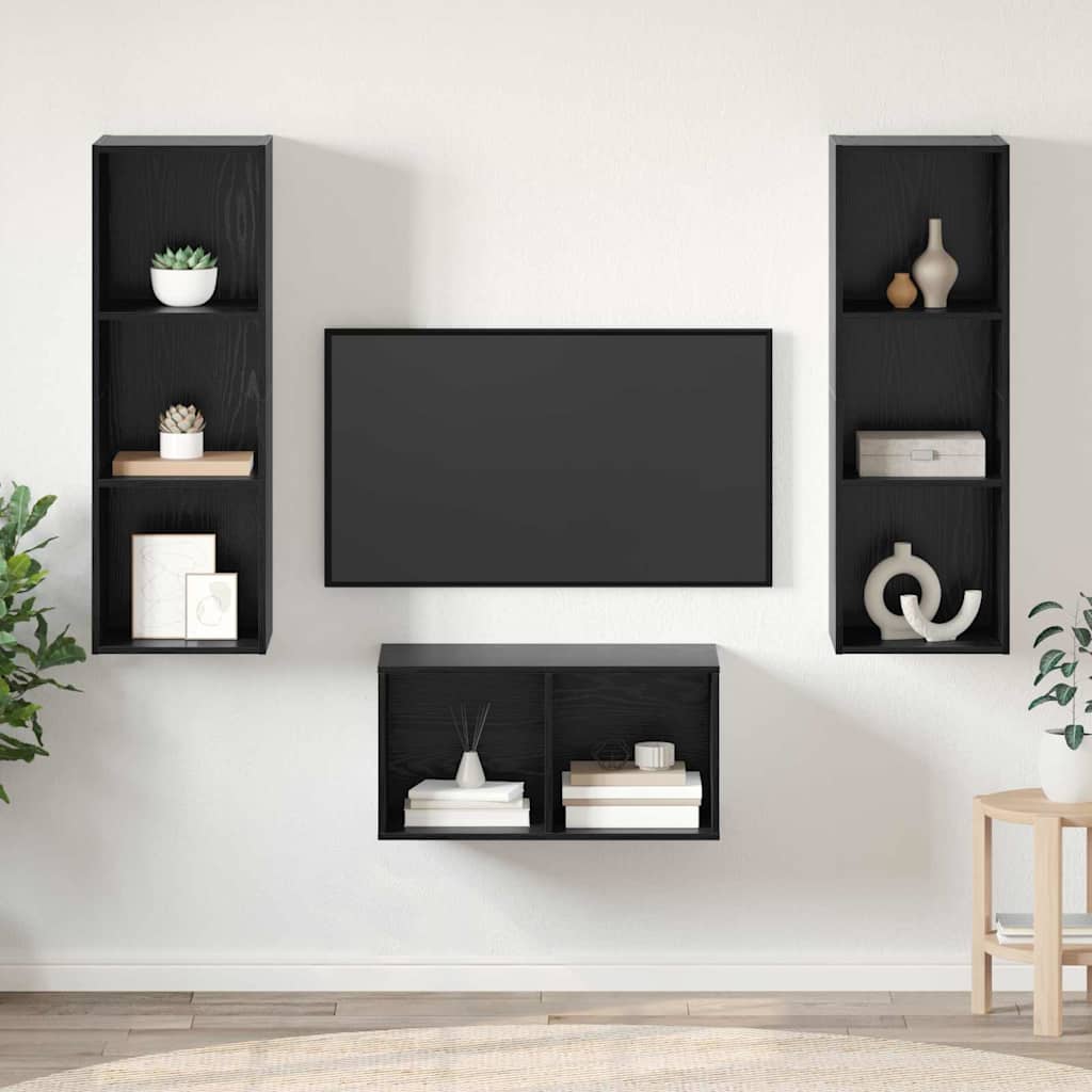 Set mobile TV Rovere Nero 37 x 37 x 107 cm Legno multistrato