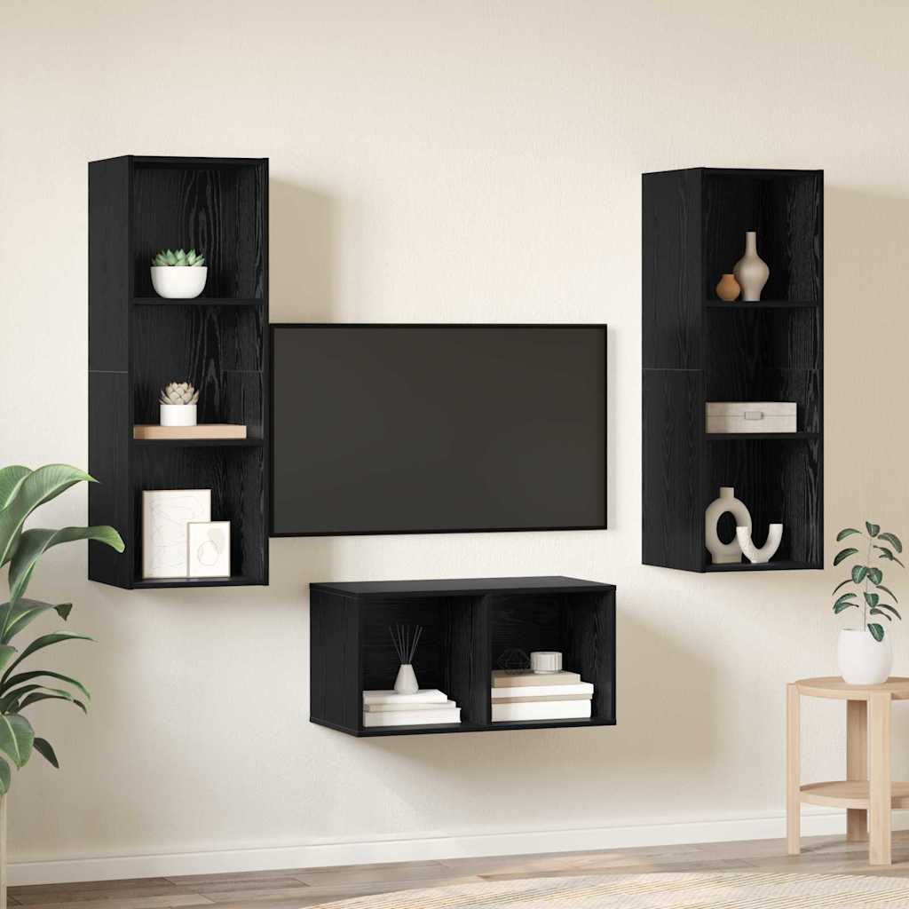 Set mobile TV Rovere Nero 37 x 37 x 107 cm Legno multistrato