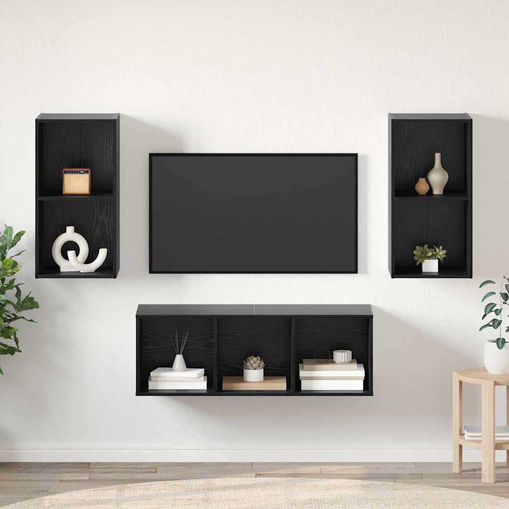Set mobile TV 3 pcs Rovere Nero Legno multistrato