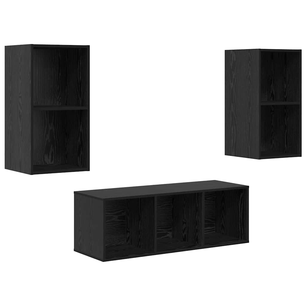 Set mobile TV 3 pcs Rovere Nero Legno multistrato