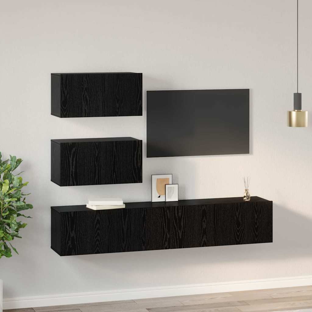 Set mobile TV 4 pcs Rovere Nero Legno ingegnerizzato