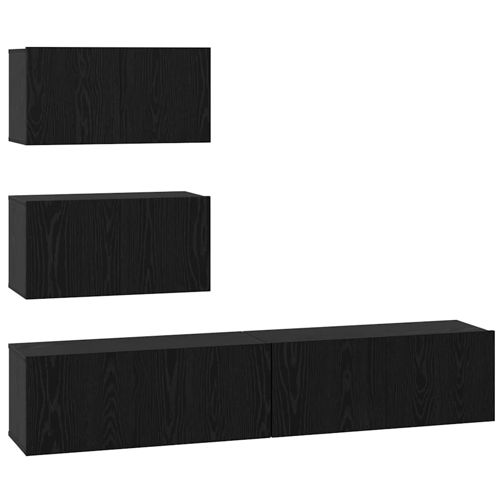 Set mobile TV 4 pcs Rovere Nero Legno ingegnerizzato
