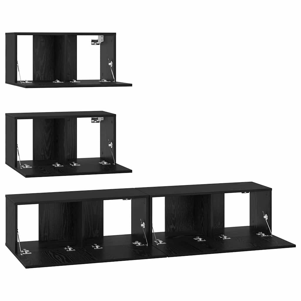 Set mobile TV 4 pcs Rovere Nero Legno ingegnerizzato