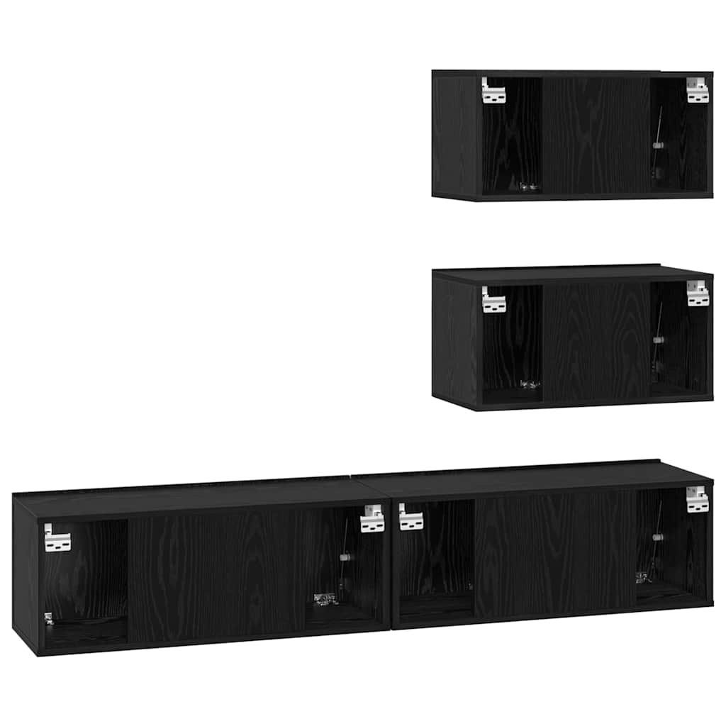 Set mobile TV 4 pcs Rovere Nero Legno ingegnerizzato