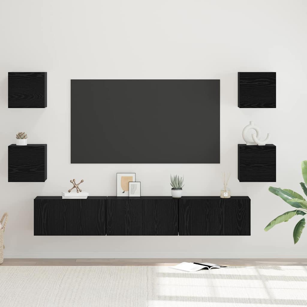 Set mobile TV 7 pcs Rovere Nero Legno multistrato