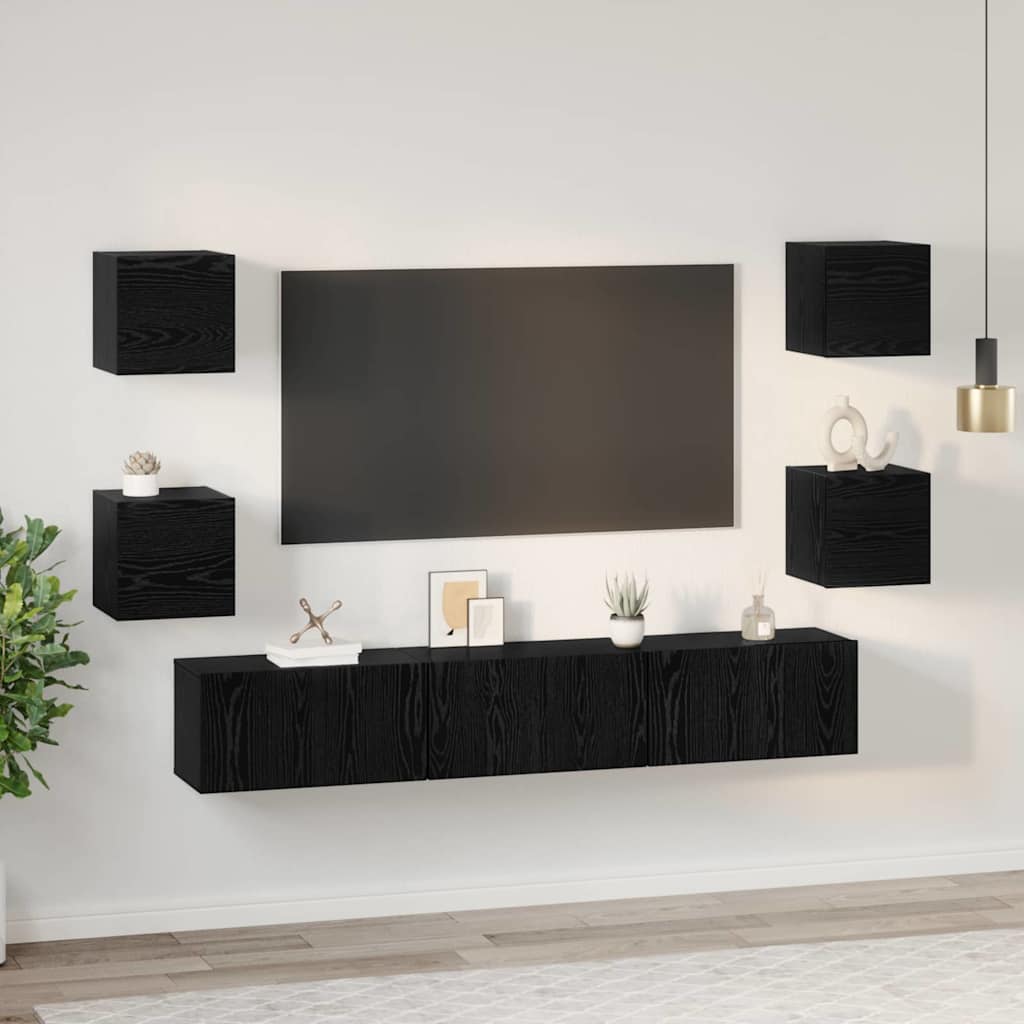Set mobile TV 7 pcs Rovere Nero Legno multistrato