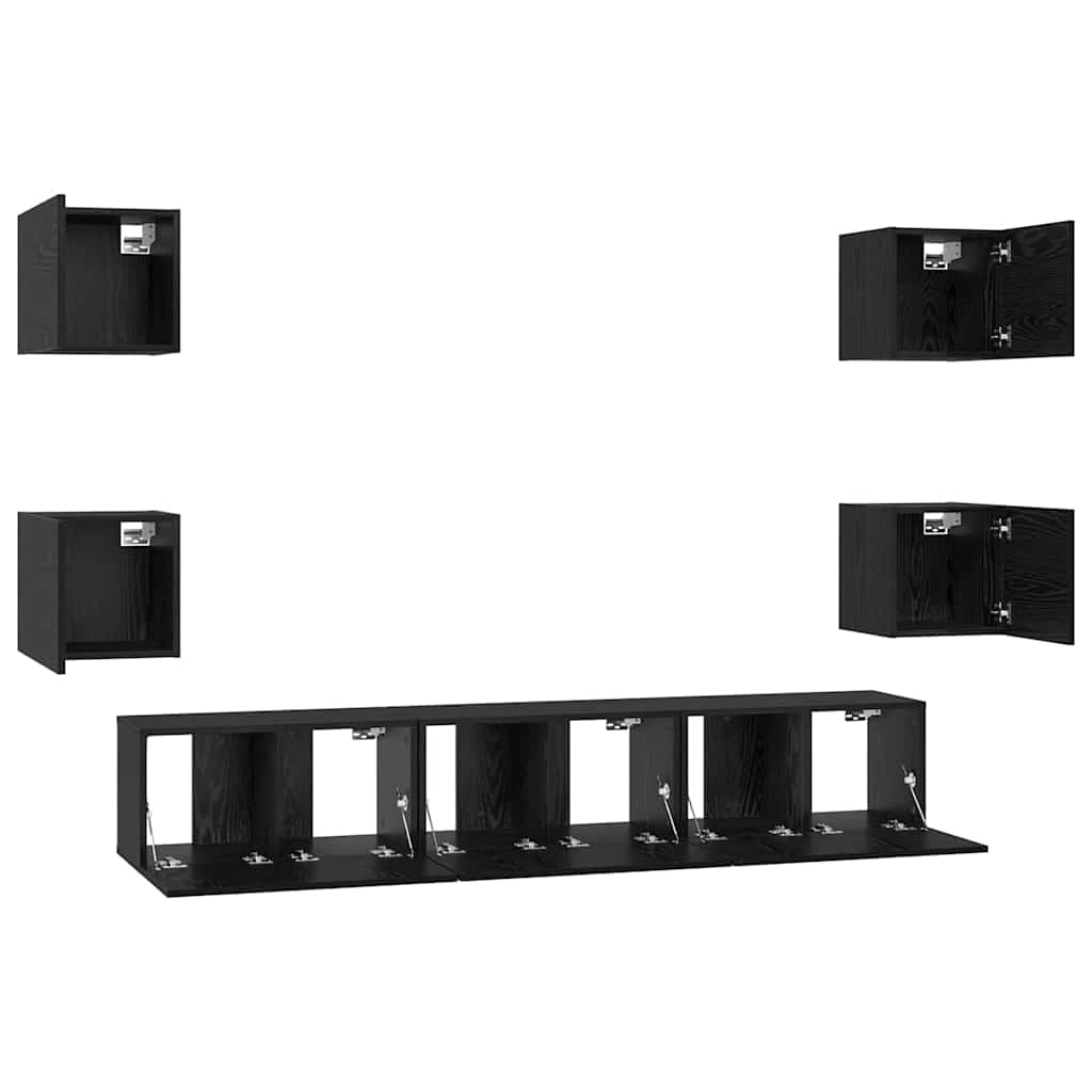 Set mobile TV 7 pcs Rovere Nero Legno multistrato