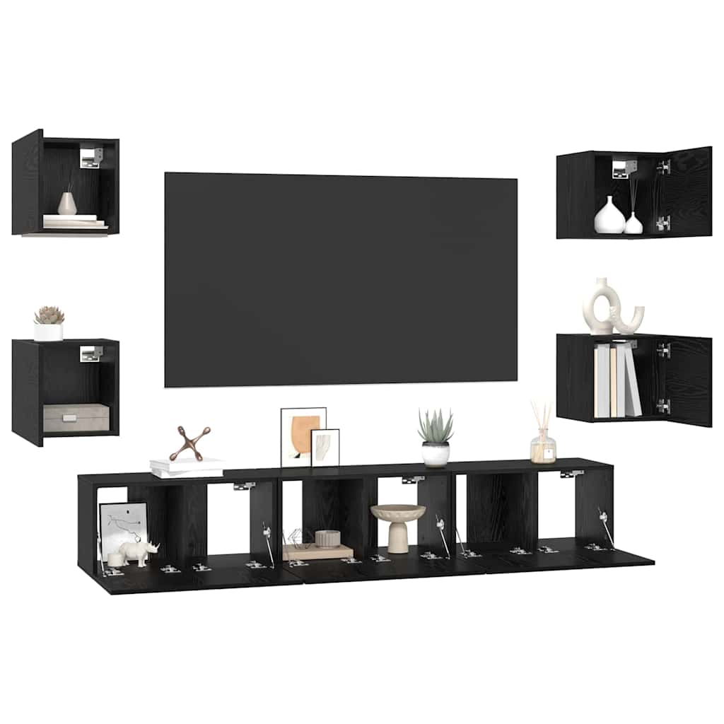 Set mobile TV 7 pcs Rovere Nero Legno multistrato