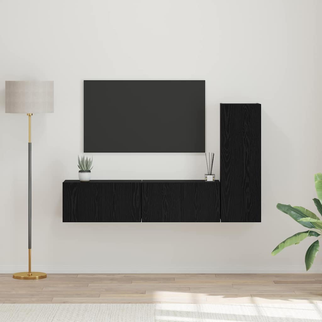 Set mobile TV 3 pcs Rovere Nero Legno multistrato