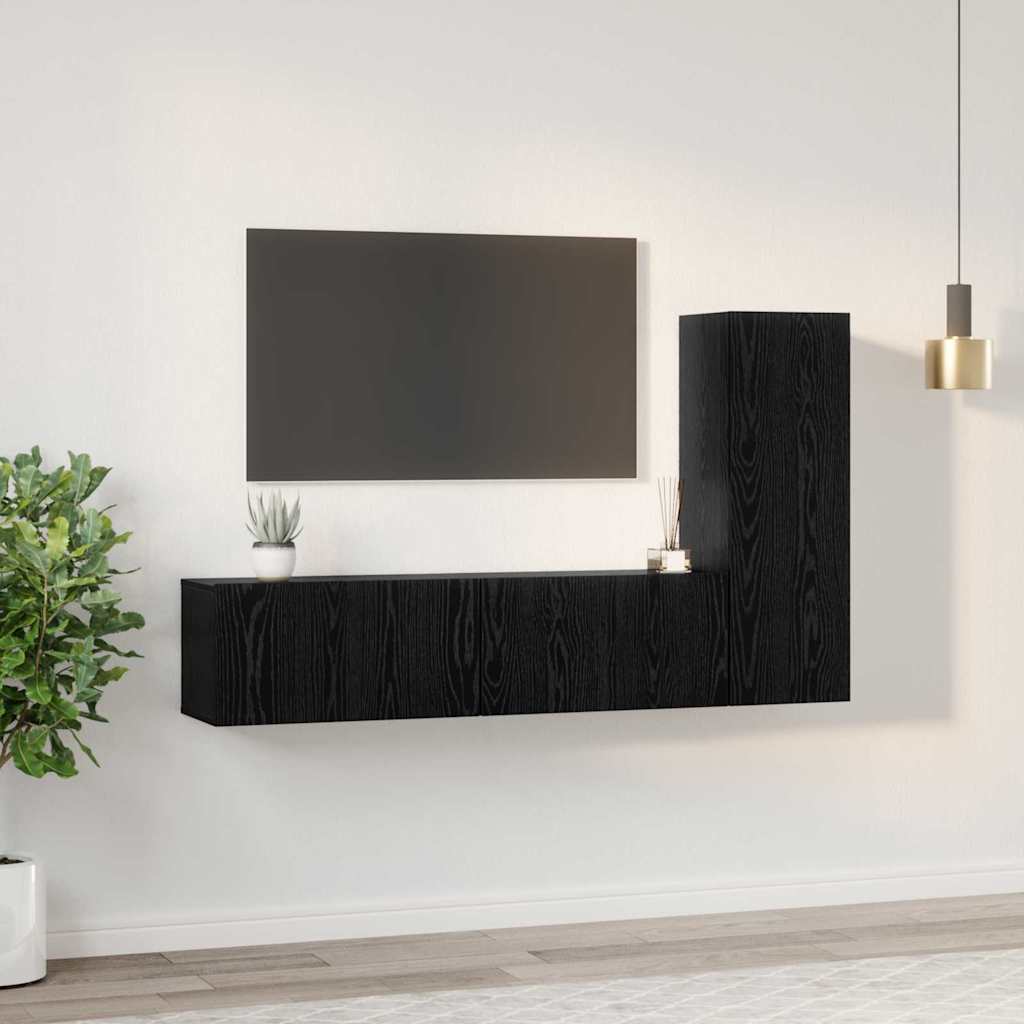 Set mobile TV 3 pcs Rovere Nero Legno multistrato