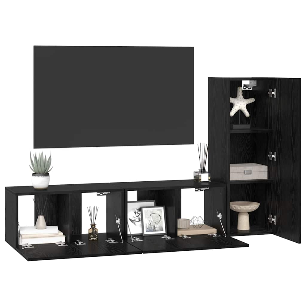 Set mobile TV 3 pcs Rovere Nero Legno multistrato
