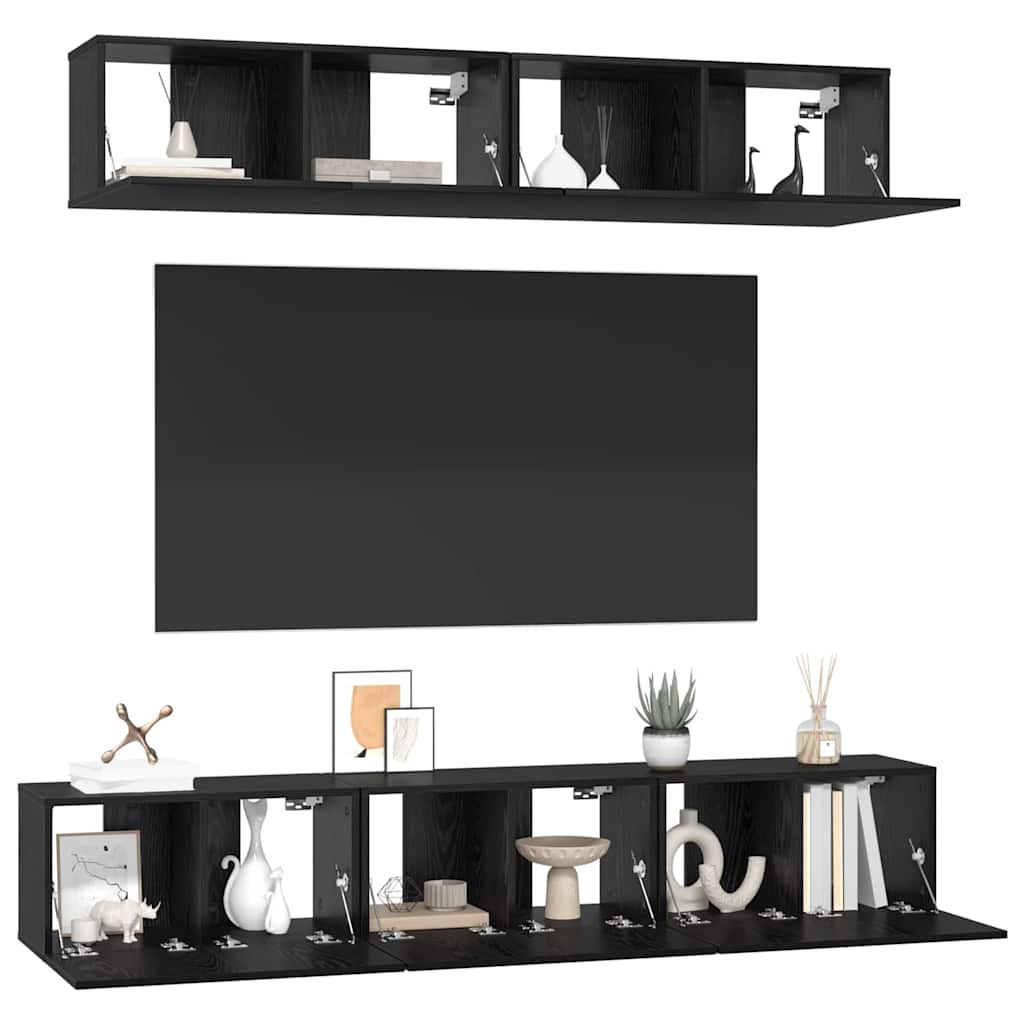Set mobile TV 5 pcs Rovere Nero Legno multistrato