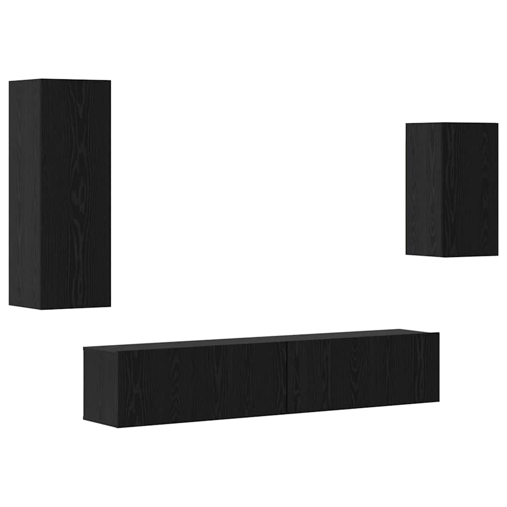 Set mobile TV 4 pcs Rovere Nero Legno multistrato