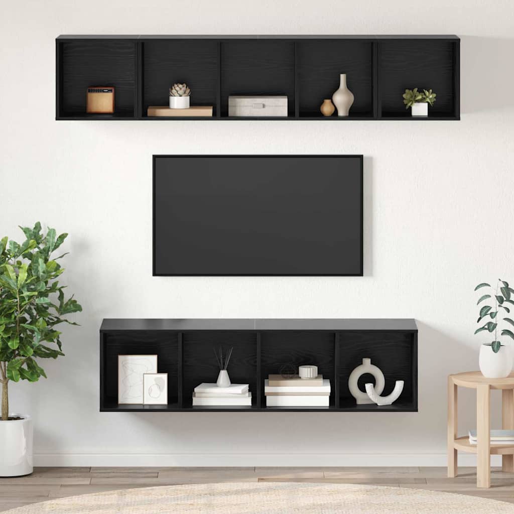Set mobile TV 4 pcs Rovere Nero Legno multistrato