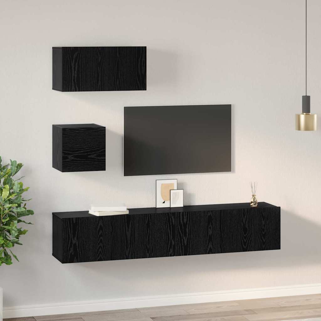 Set mobile TV 4 pcs Rovere Nero Legno multistrato