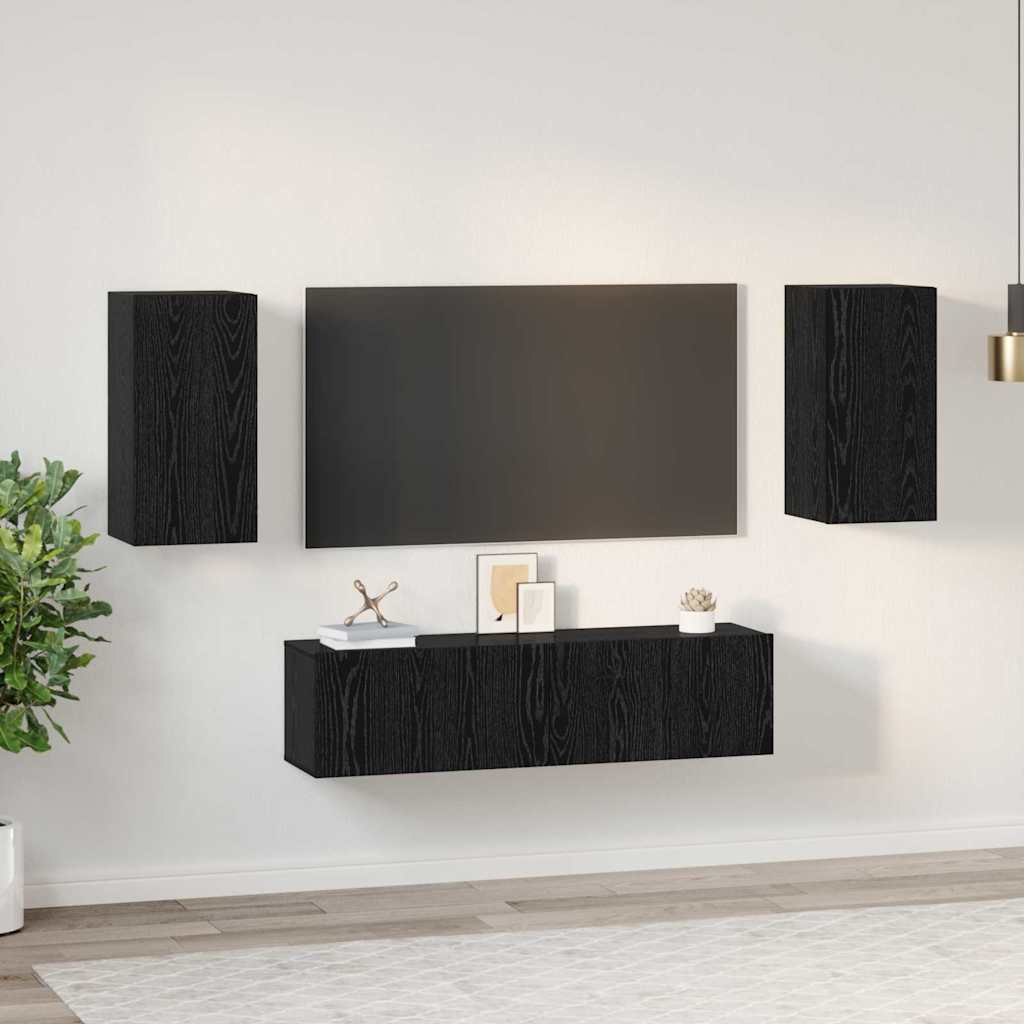 Set mobile TV Montaggio a parete Rovere Nero Legno multistrato