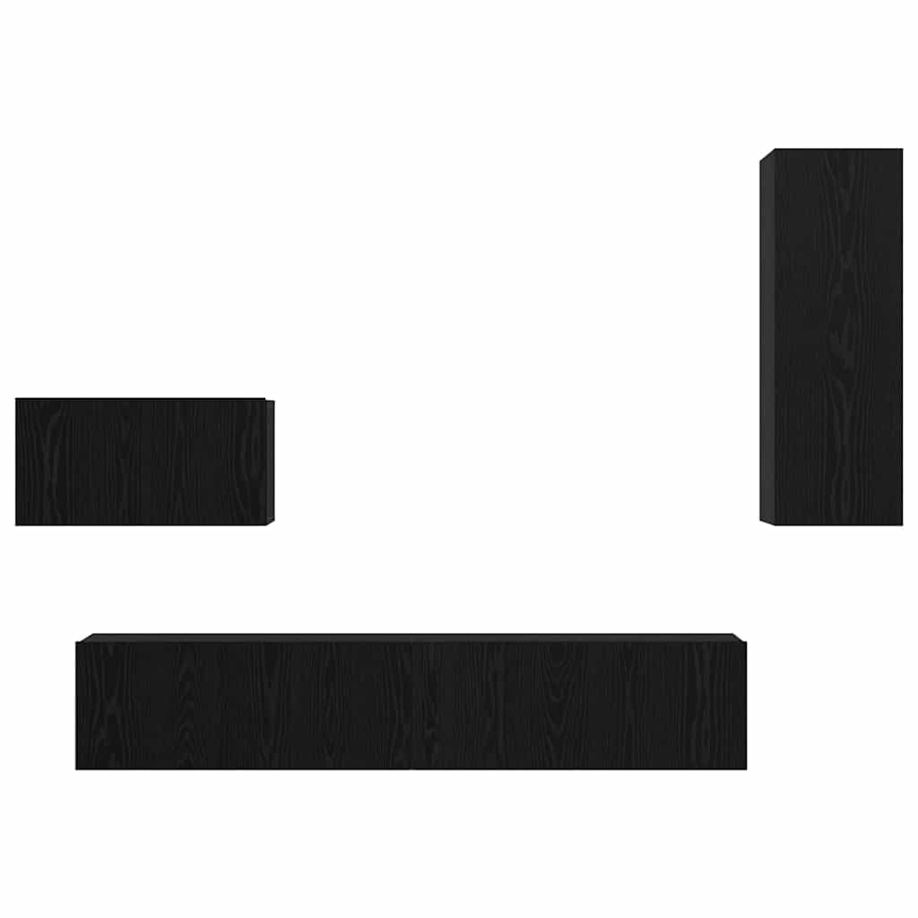 Mobile TV da Parete 4 pcs Rovere Nero Legno multistrato