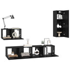 Mobile TV da Parete 4 pcs Rovere Nero Legno multistrato