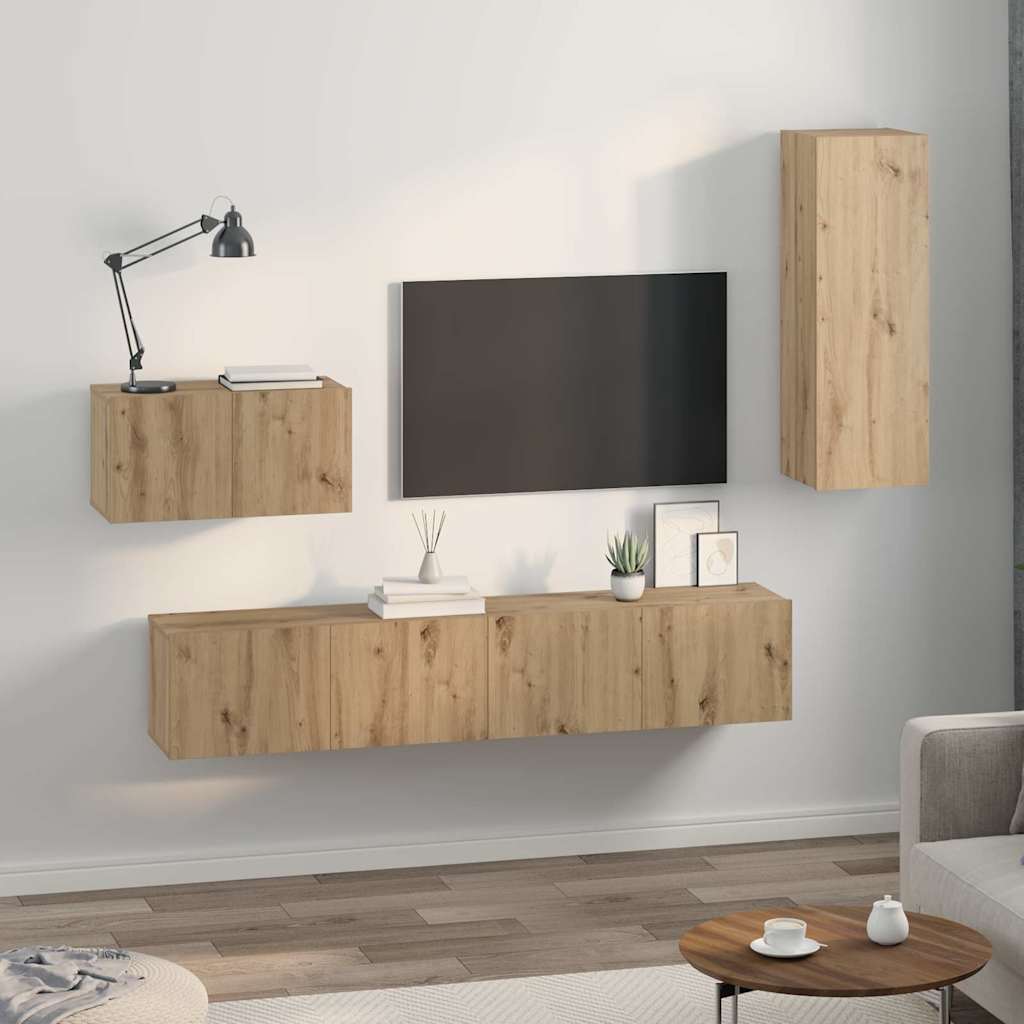 Mobile TV da Parete 4 pcs Rovere artigianale Legno multistrato