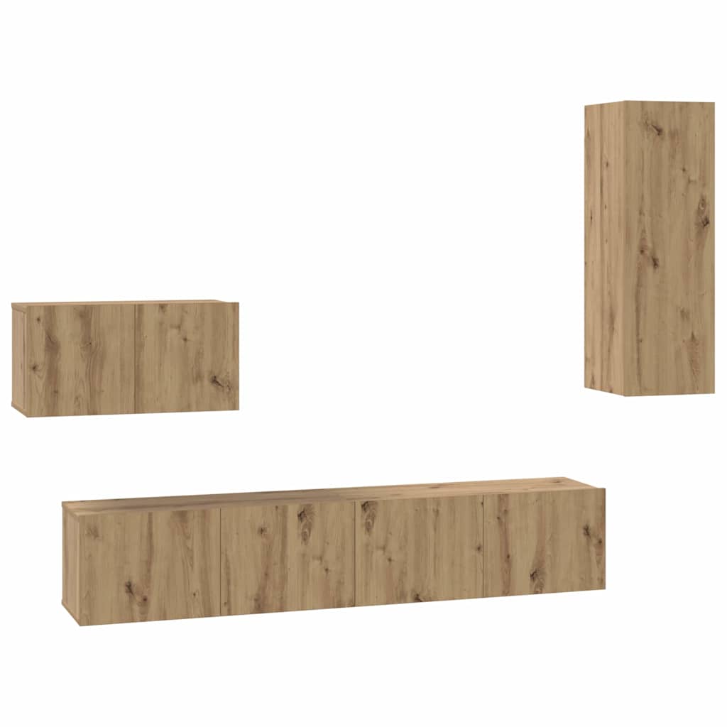 Mobile TV da Parete 4 pcs Rovere artigianale Legno multistrato