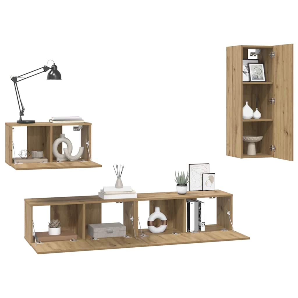 Mobile TV da Parete 4 pcs Rovere artigianale Legno multistrato