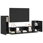 Mobile TV da Parete 3 pcs Rovere Nero Legno multistrato