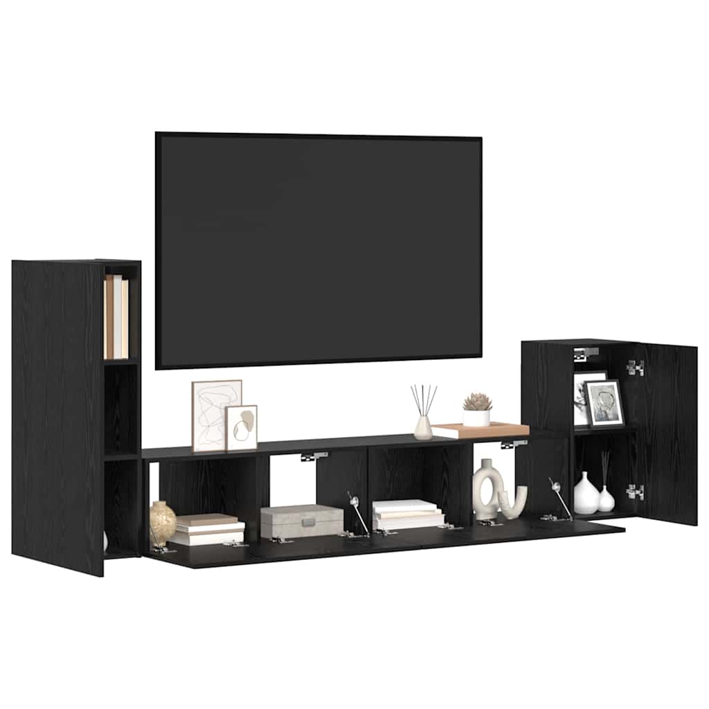 Mobile TV da Parete 3 pcs Rovere Nero Legno multistrato