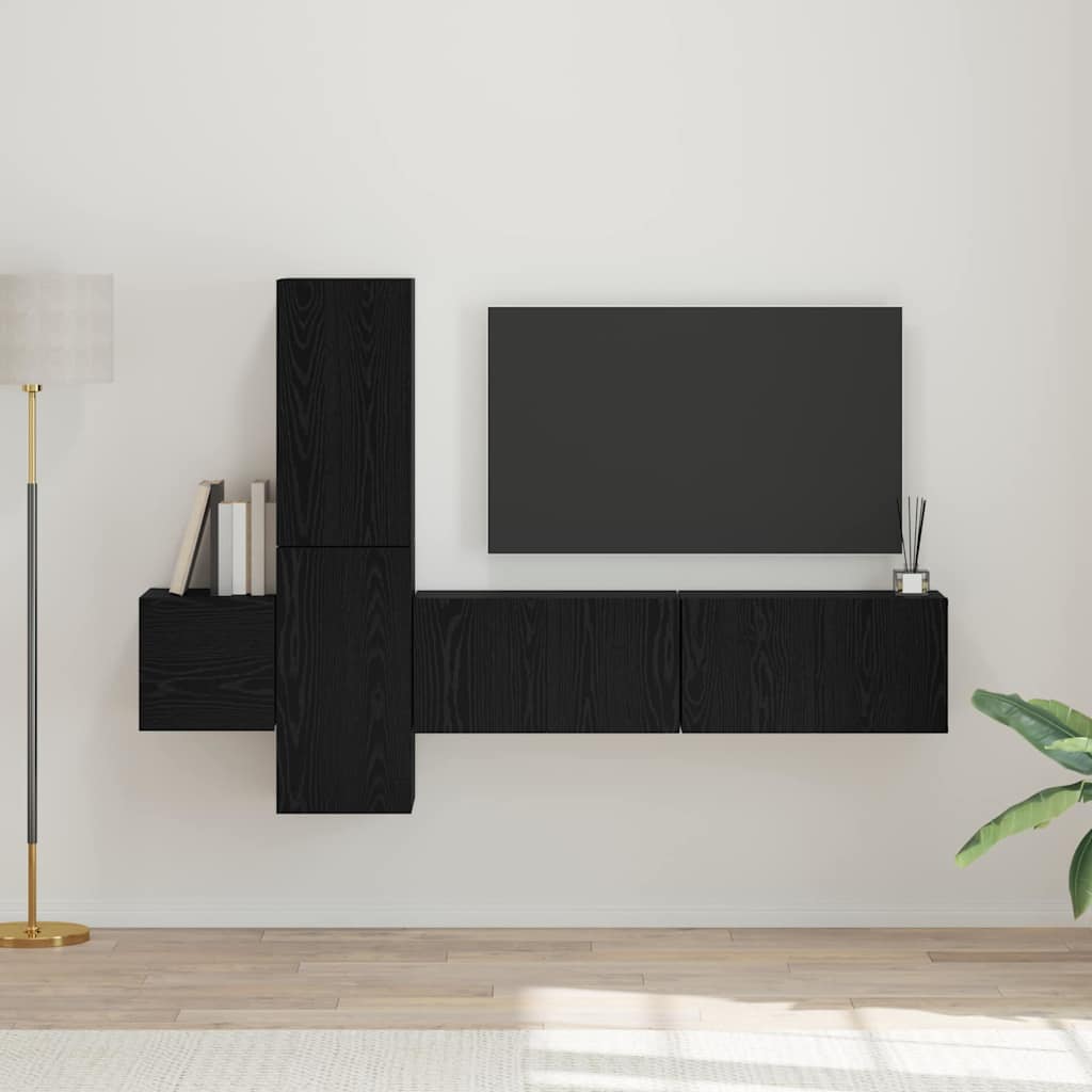 Set mobile TV 5 pcs Rovere Nero Legno multistrato