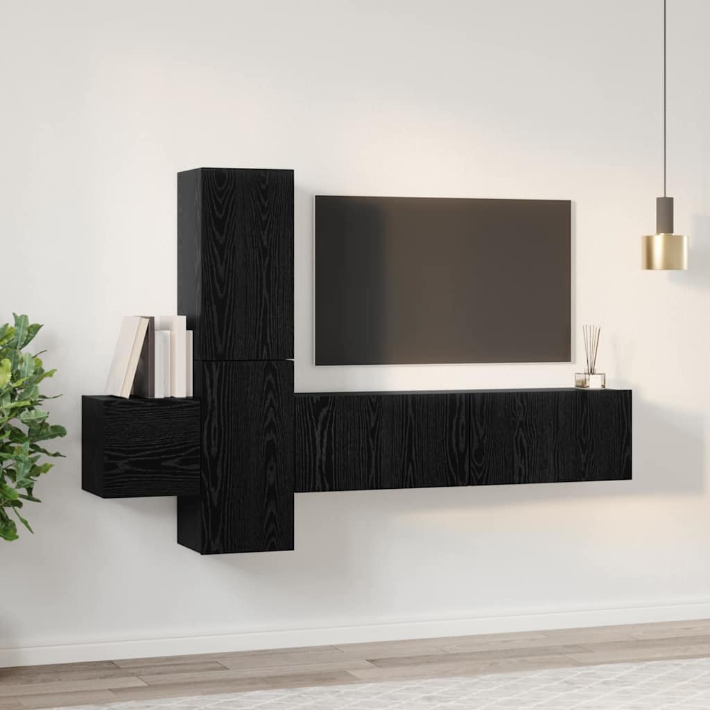 Set mobile TV 5 pcs Rovere Nero Legno multistrato