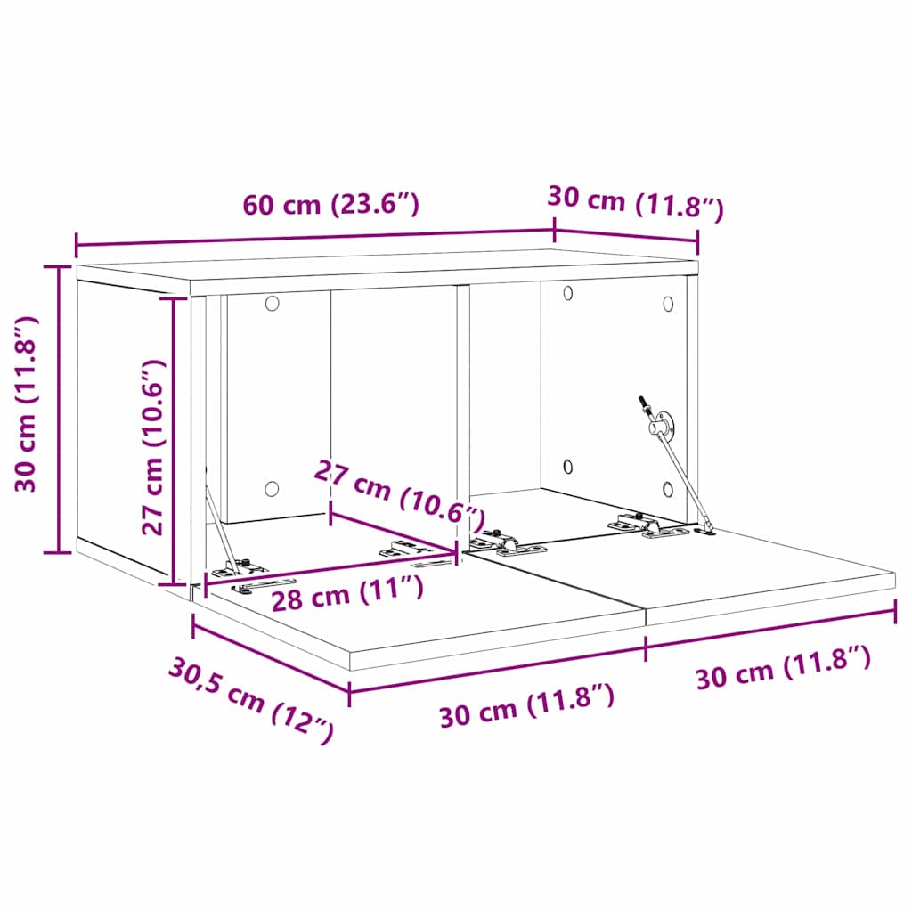 Set mobile TV 4 pcs Rovere Nero 60 x 30 x 30 cm
