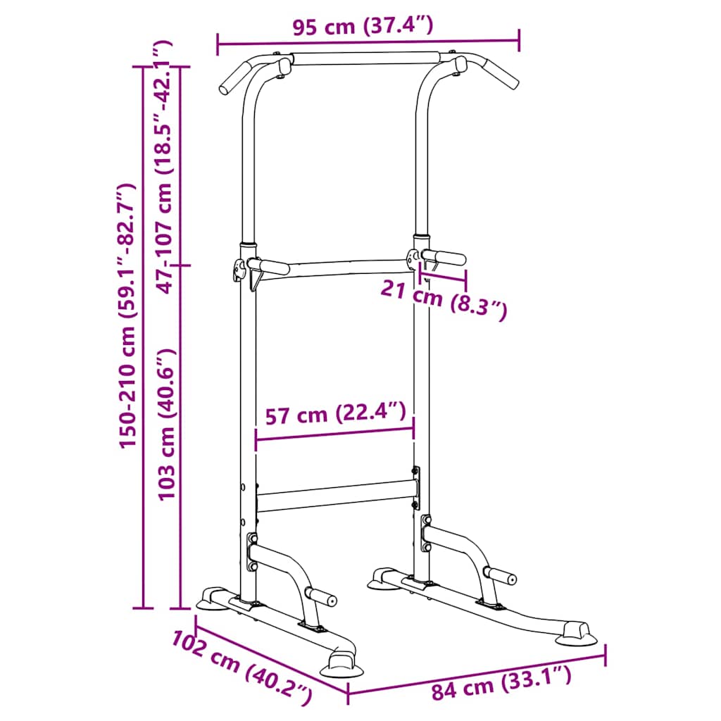 Stazione per dips della torre di potenza Nero 102 x 95 x 210 cm