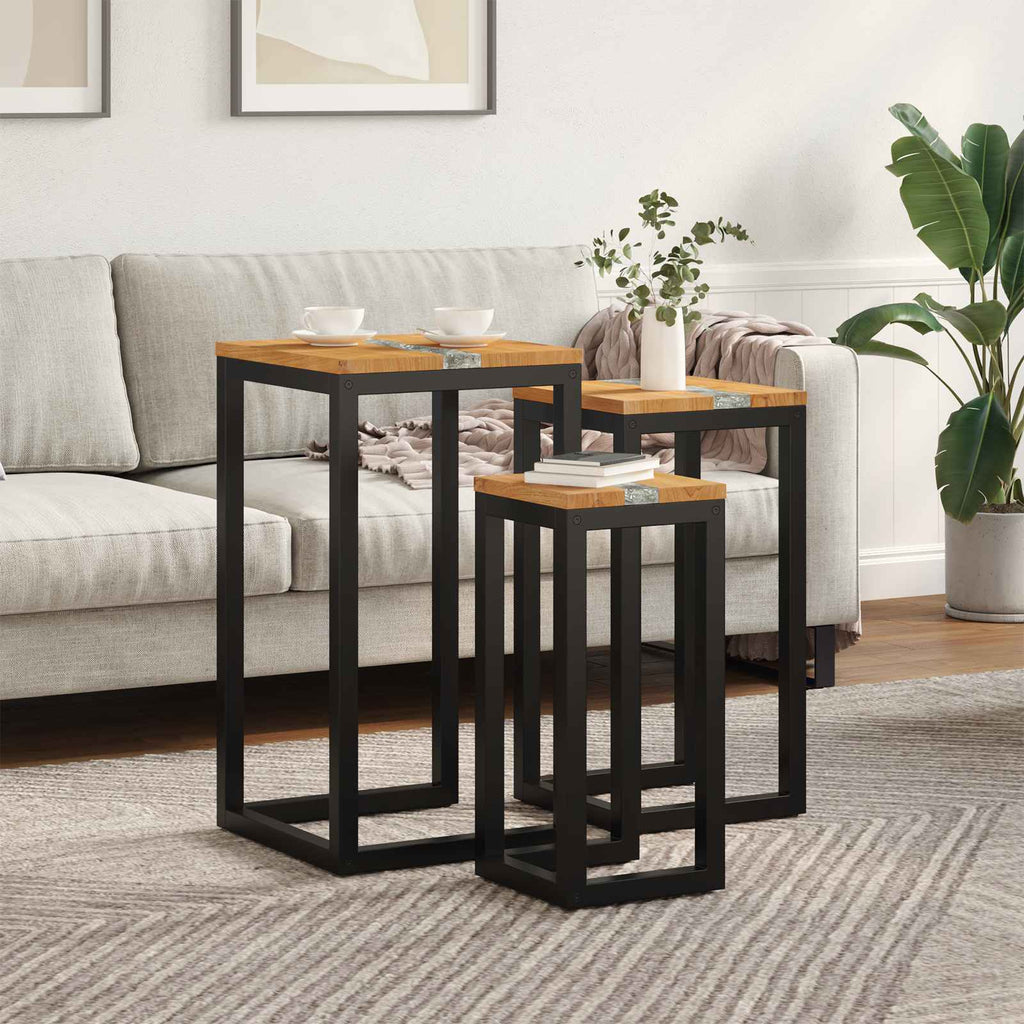 Tavolo Nesting 3 pcs Marrone Legno di teak solido