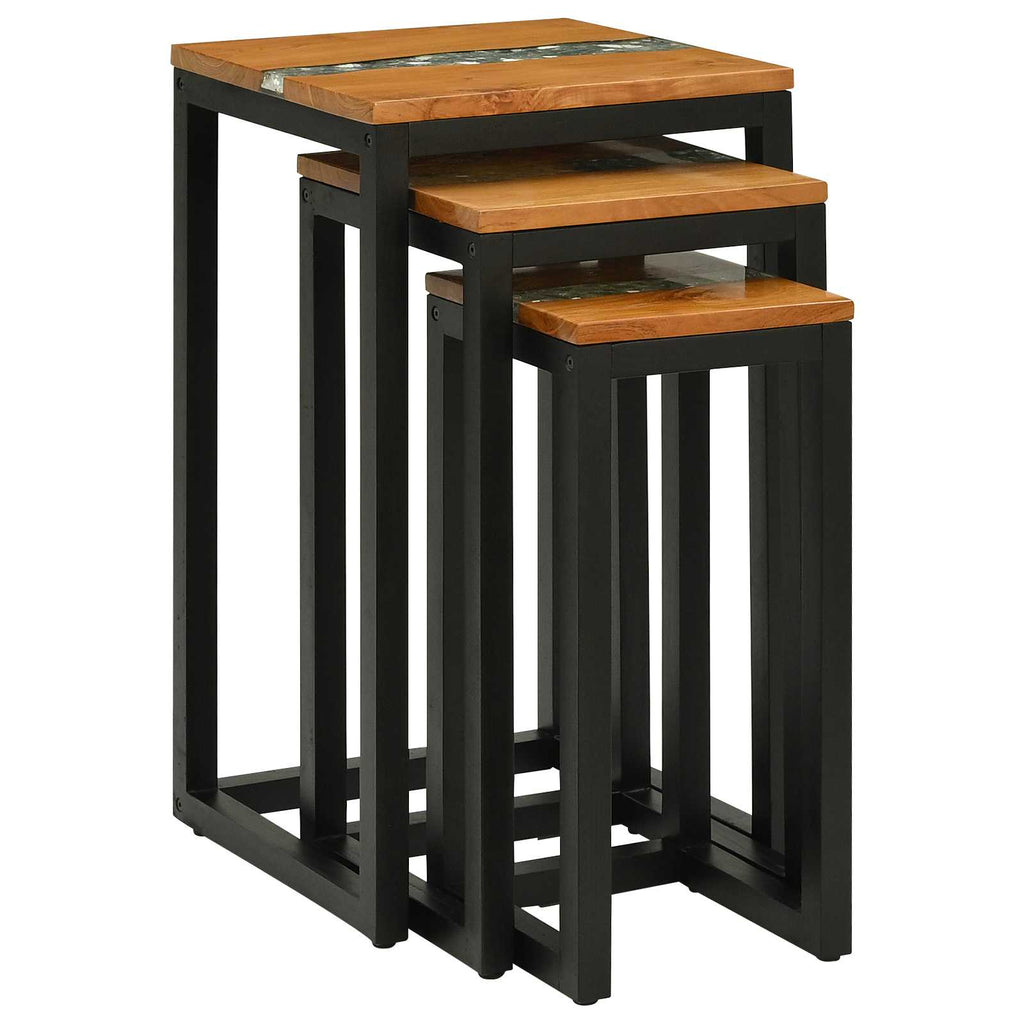 Tavolo Nesting 3 pcs Marrone Legno di teak solido