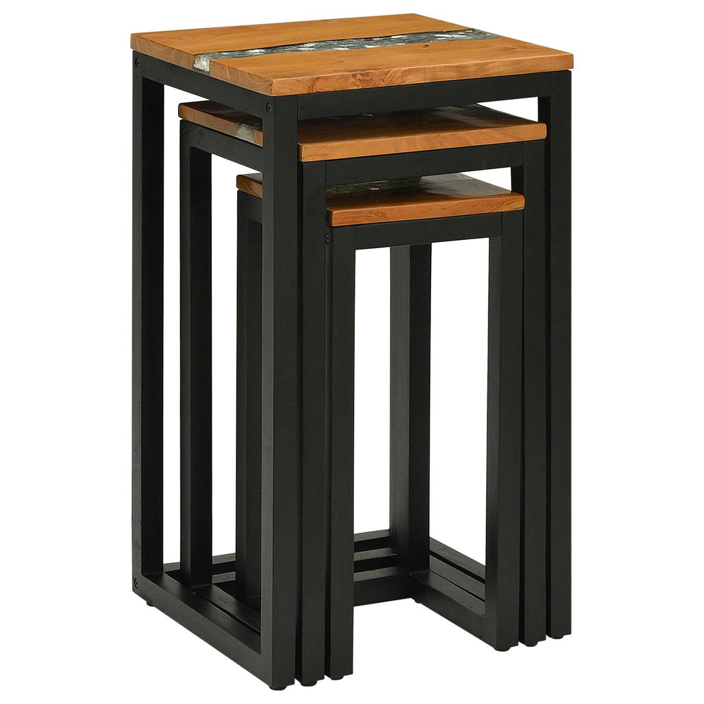 Tavolo Nesting 3 pcs Marrone Legno di teak solido