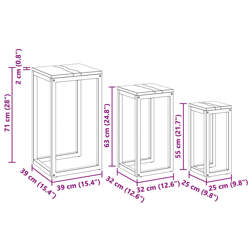 Tavolo Nesting 3 pcs Marrone Legno di teak solido