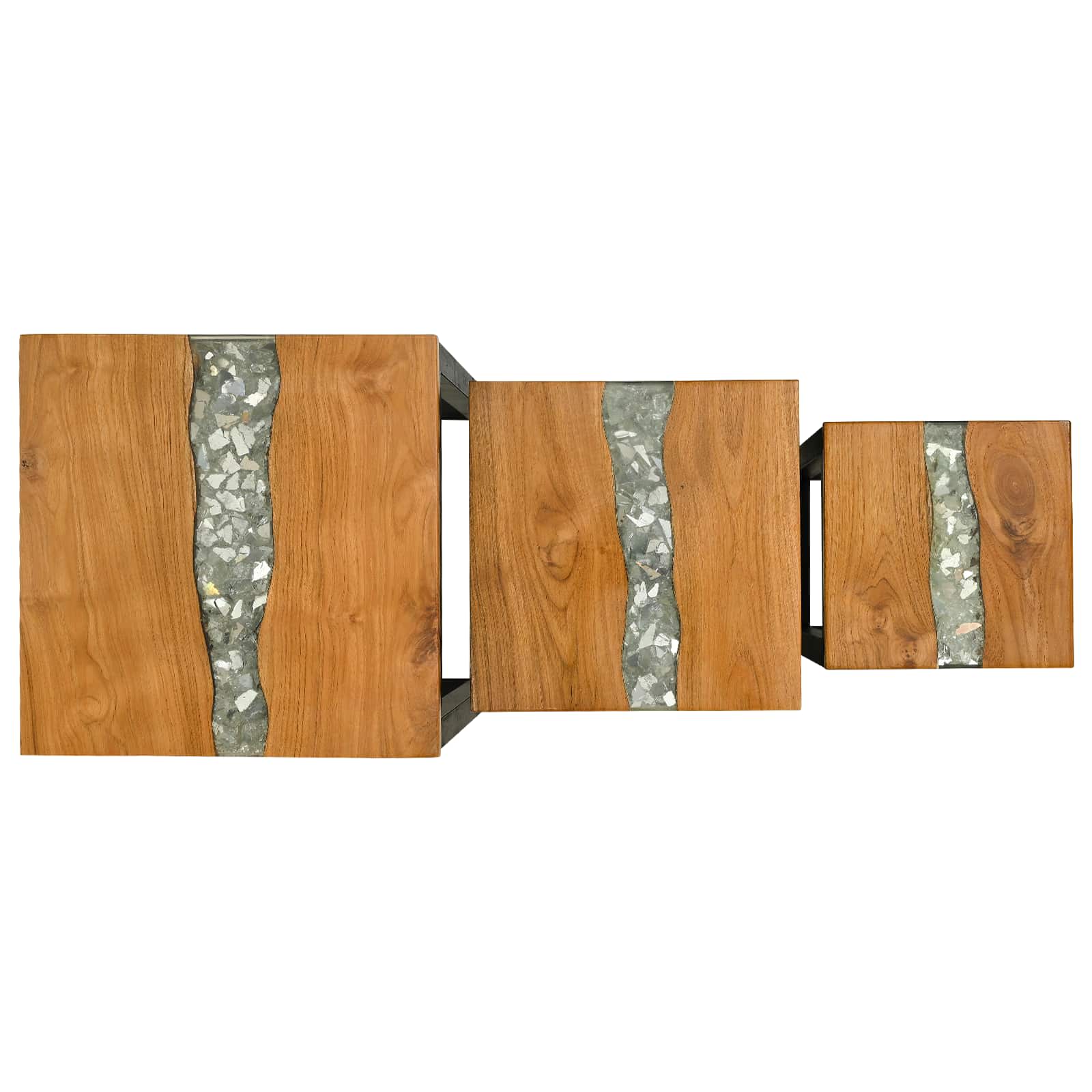 Tavolo Nesting 3 pcs Marrone Legno di teak solido