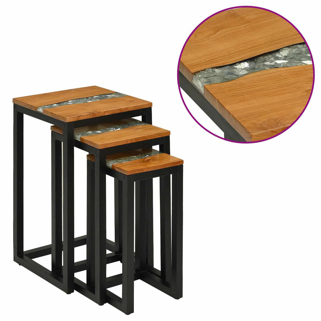 Tavolo Nesting 3 pcs Marrone Legno di teak solido