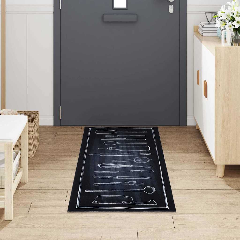 Tappeto da Cucina Nero 180 x 60 cm Velluto