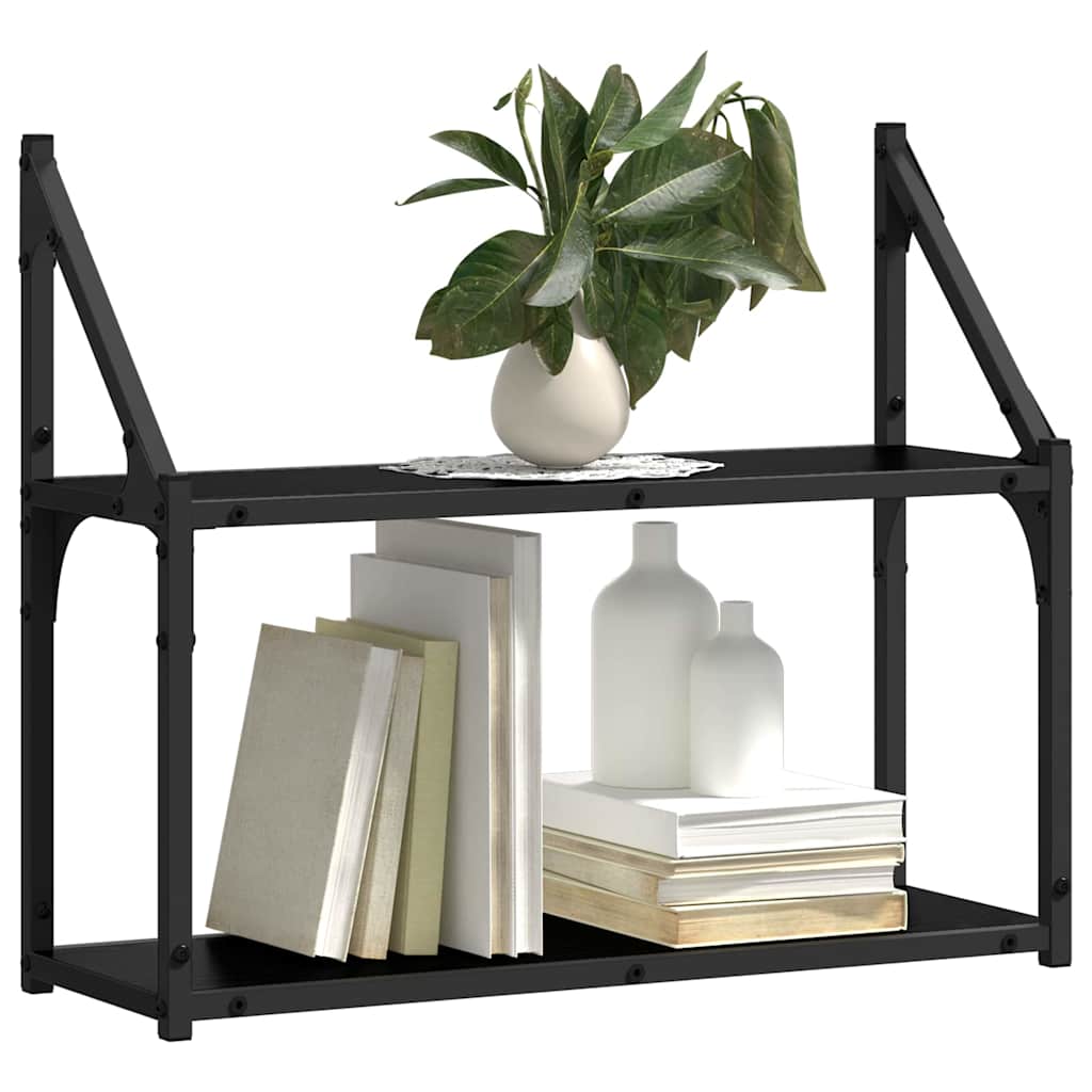 Scaffale da parete con lo scaffale Rovere nero 60 x 21 x 51 cm
