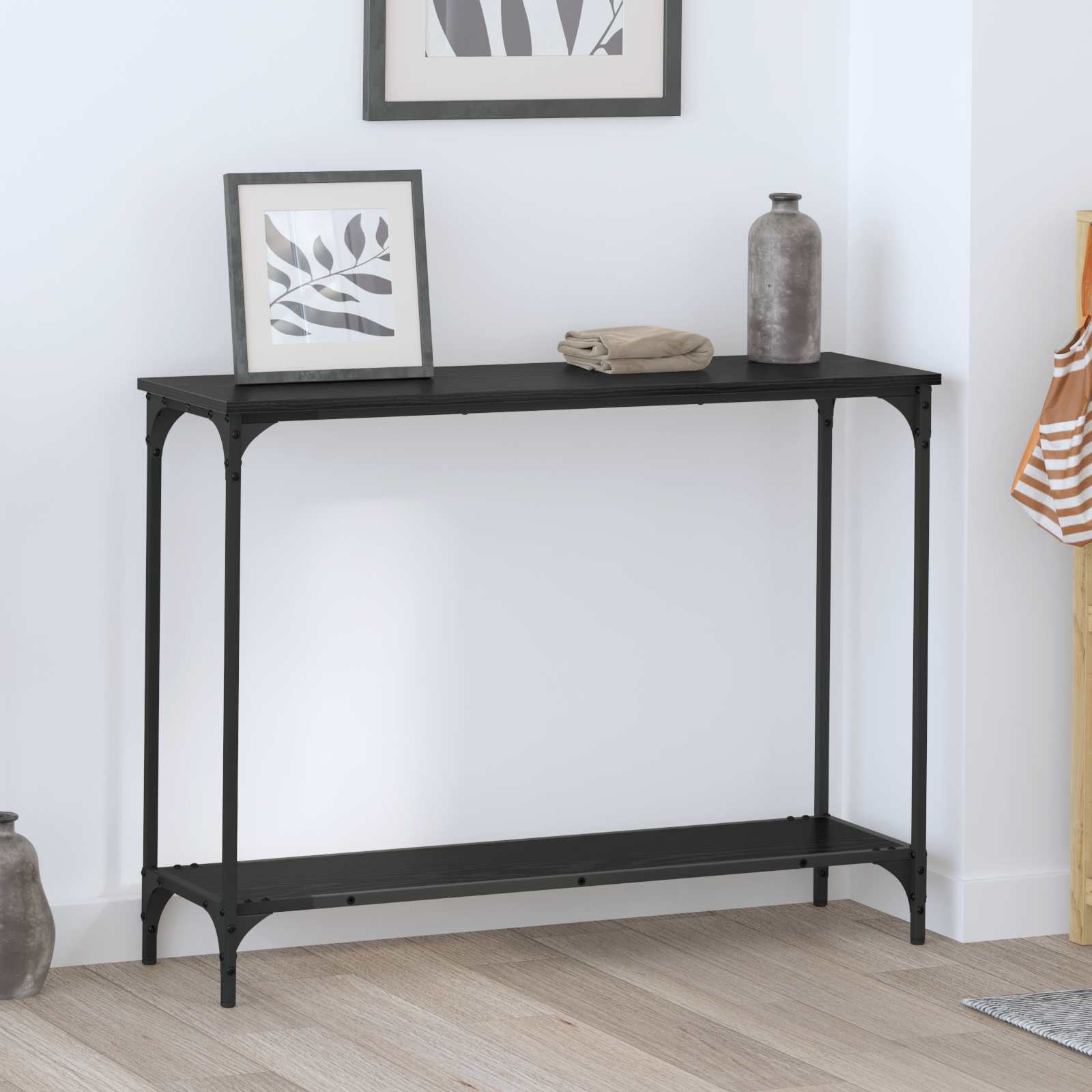 Tavolo consolle con lo scaffale Rovere nero 101 x 30.5 x 75 cm