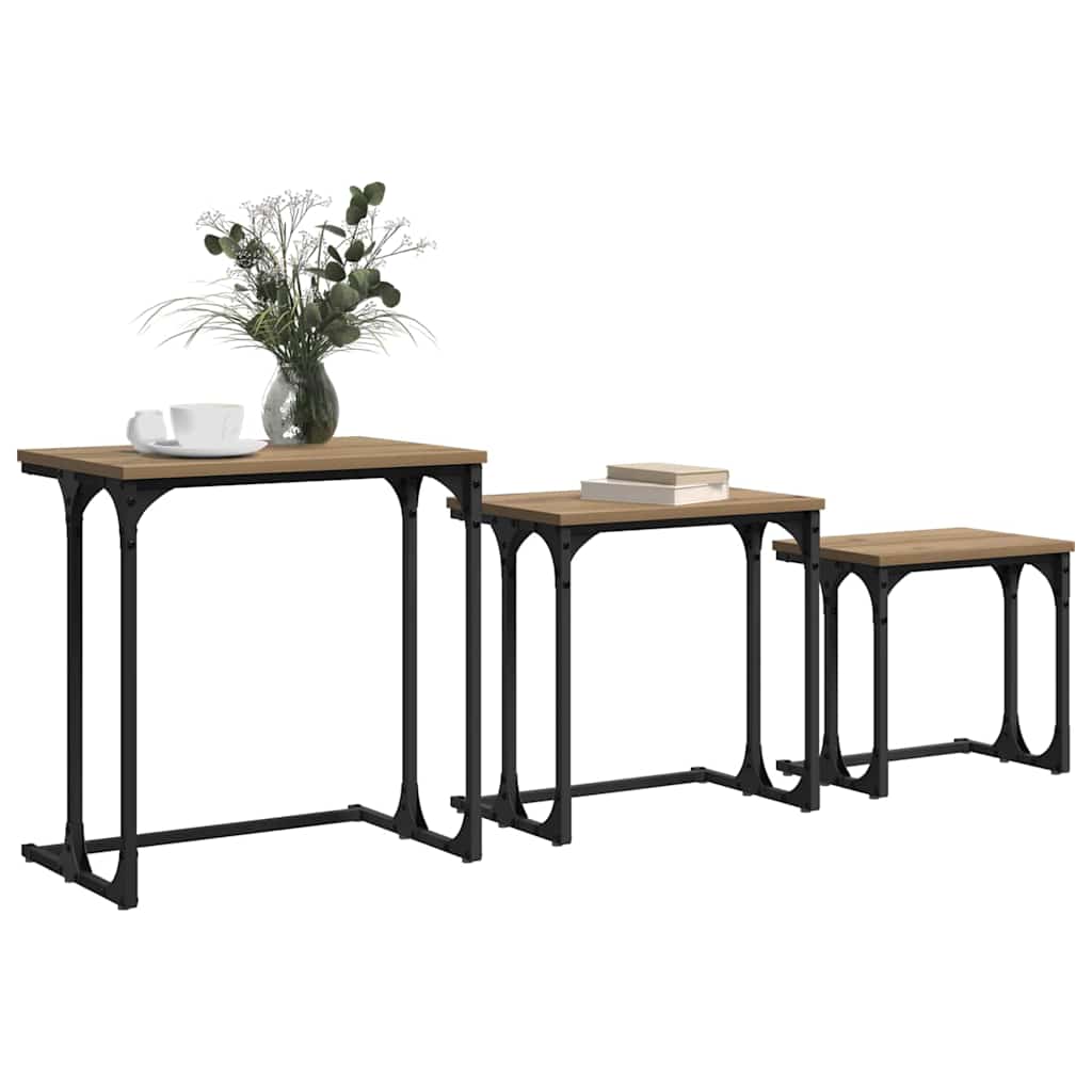 Tavolo da caffè nesting 3 pcs rovere artigianale