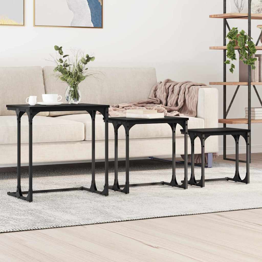 Tavolo da caffè nesting 3 pcs Rovere nero Legno multistrato