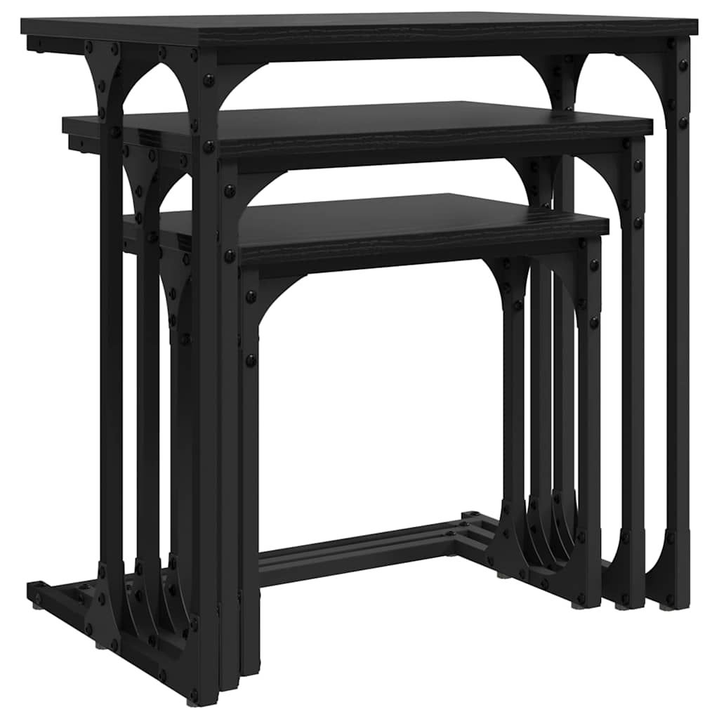 Tavolo da caffè nesting 3 pcs Rovere nero Legno multistrato