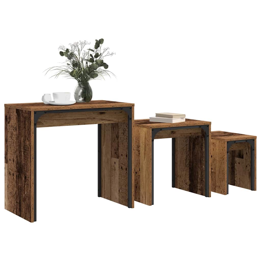 Tavolino da salotto 3 pcs Legno vecchio Legno multistrato
