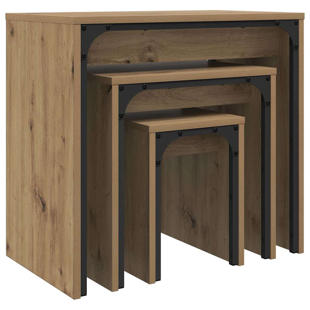 Tavolino da salotto 3 pcs Rovere artigianale Legno multistrato