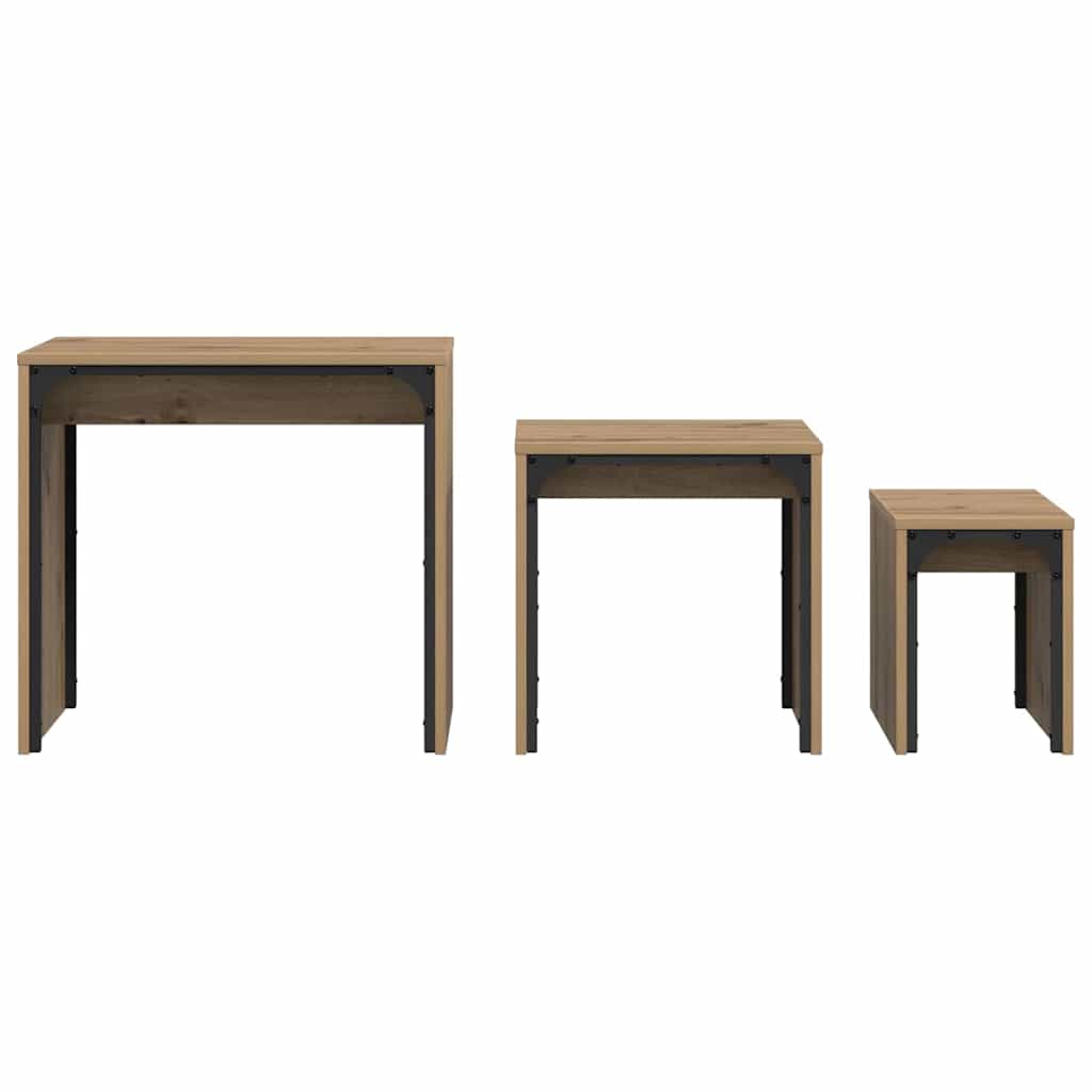 Tavolino da salotto 3 pcs Rovere artigianale Legno multistrato