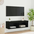 Mobile TV da parete con LED Rovere Nero 100 x 30 x 30 cm